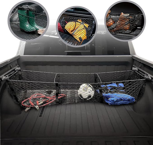Envelope Style Trunk Cargo Net with 3 Pockets for Ram 1500 2019-2025 - Car Accessories - Premium Trunk Organizers and Storage - Cargo Net for SUV Truck - Best Carrier Organizer for Ram 1500