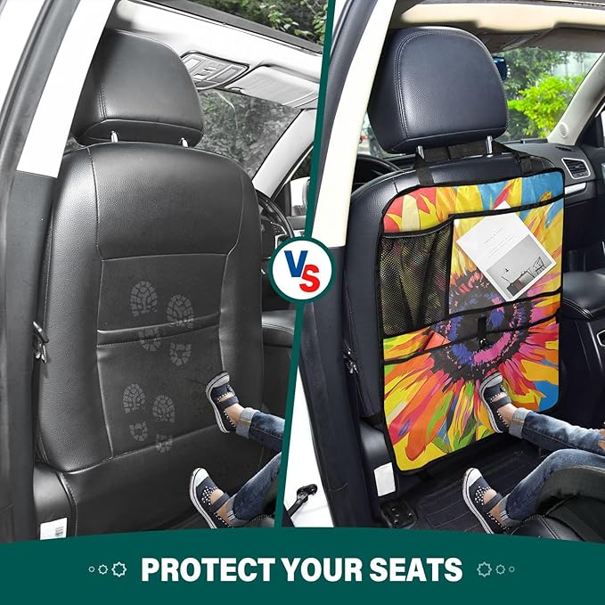 Pop Art Sunflower 2 Pack Backseat Car Organizer with Storage Pockets Seat Back Organizers for Kids Kick Mats Backseat Protector Automotive