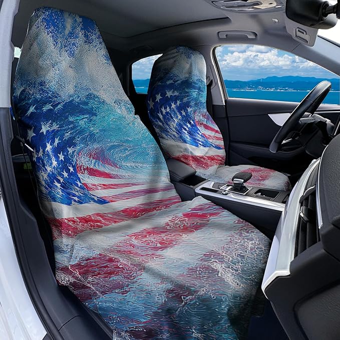 1 Pack Car Towel Seat Covers with Storage Bag, Multifunctional Towel for Gym Outdoor Sport, Picnic, Beach, Pet Dog Travel,Non-Slip Washable Car Seat Protector (Flag Waves)