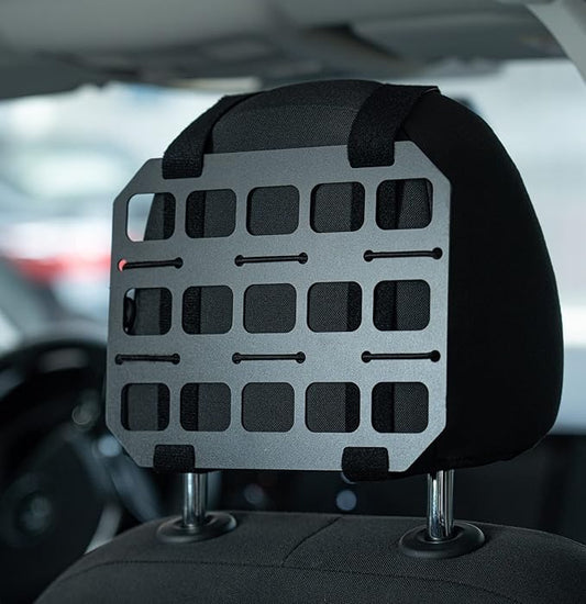 TACNEX Vehicle Rigid MOLLE Panel Car Seat Headrest Organizer EDC Pouch Tool Holster Bag Holder Auto Interior Accessories Tactical Gear Rack Truck Equipment Mount Plate Modular Storage Shelf