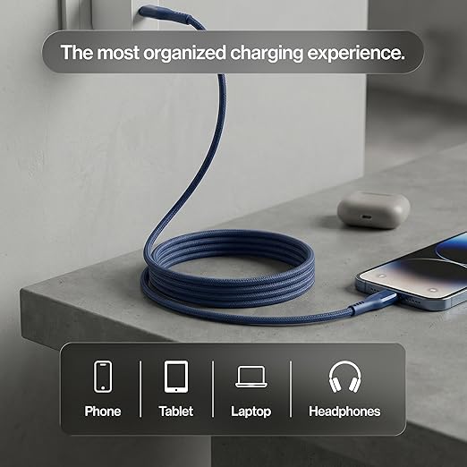 Statik MagStack Pro USB C to USB C Cable, Magnetic Type C Charger Fast Charging Cord, On The Go Magnetic Charging Cable for Car, Compatible with 16 Pro Max, 15, Galaxy S21 S20 Ultra, Navy 100W 6FT/2M