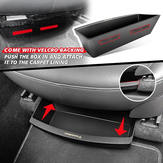 VaultsOnWheels Under Seat Storage Box Fit for 2026 Model Y Juniper Refresh Accessories, Console Organizer Tool Box Custom Fit Detachable Underseat Organizer