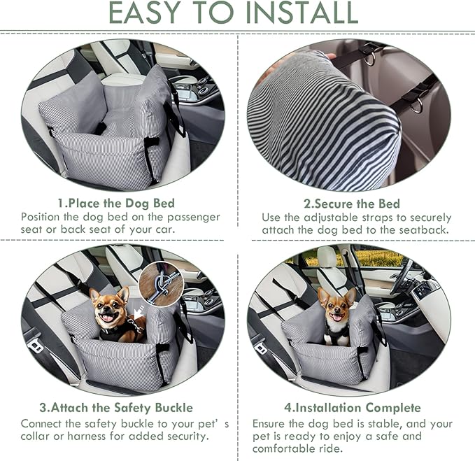 Dog Car Seats for Small Dogs, Small Dog Bed Under 15 lbs, Puppy Car Seat for Travel, Elevated Pet Seat with Safety Belt, Non-Slip Base, and Storage Pockets (Navy)