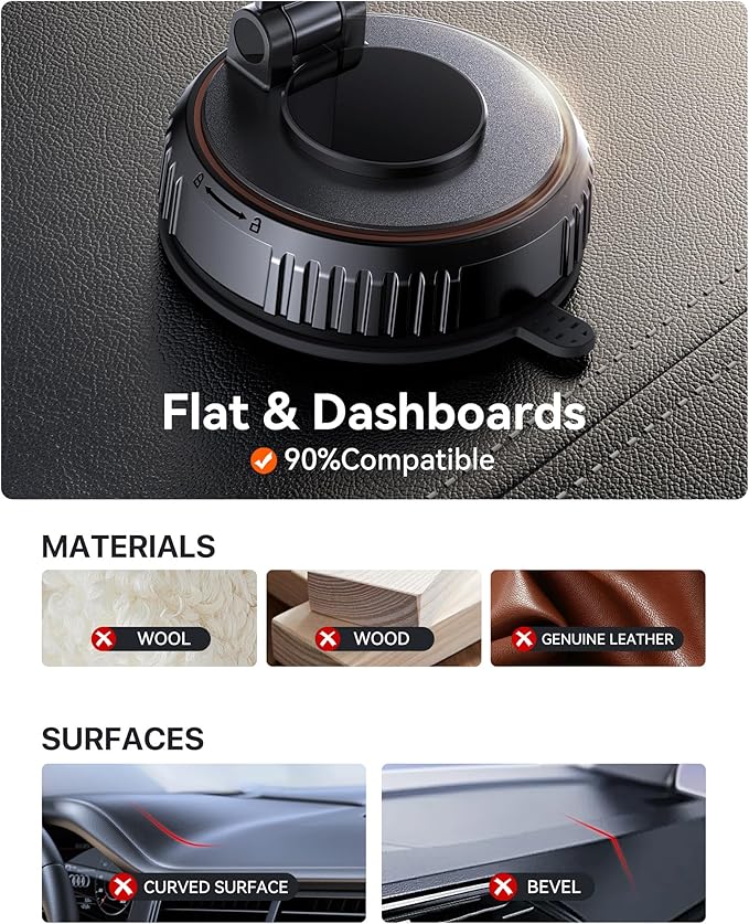 Miracase for MagSafe Car Mount [3600gf Strong Magnet & 89+LBS Suction Base] Vacuum Magnetic Phone Holders for Your Car, 360° Adjustable Dashboard & Windshield Mount for iPhone17-12 Pro Max Plus Air