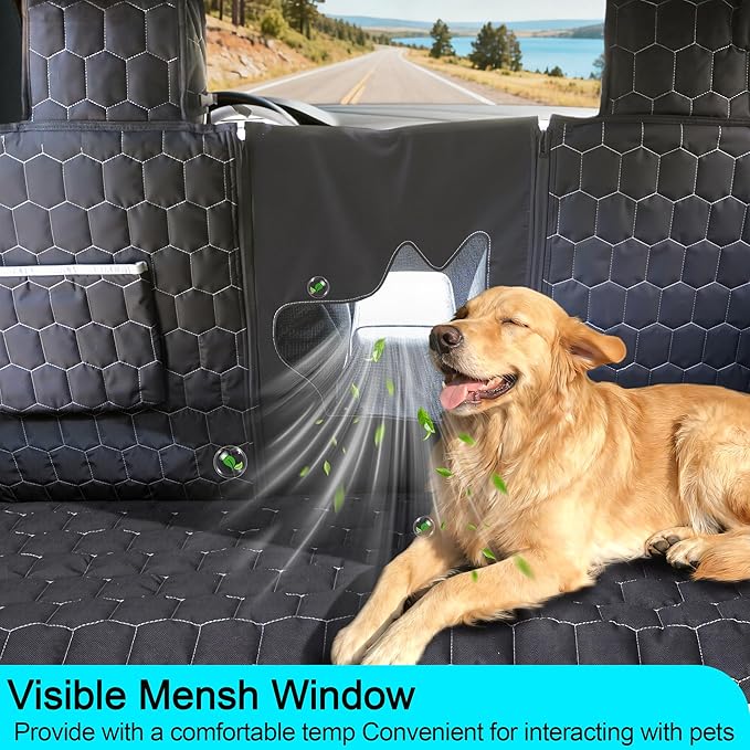 Meginc Dog Seat Covers for Back Seat, Dog Car Seat for Tesla Model 3, 100% Waterproof Pet Seat Cover Protects from Scratches, Scuffs, Hammock for Tesla with Mesh Window & Headrest Protection