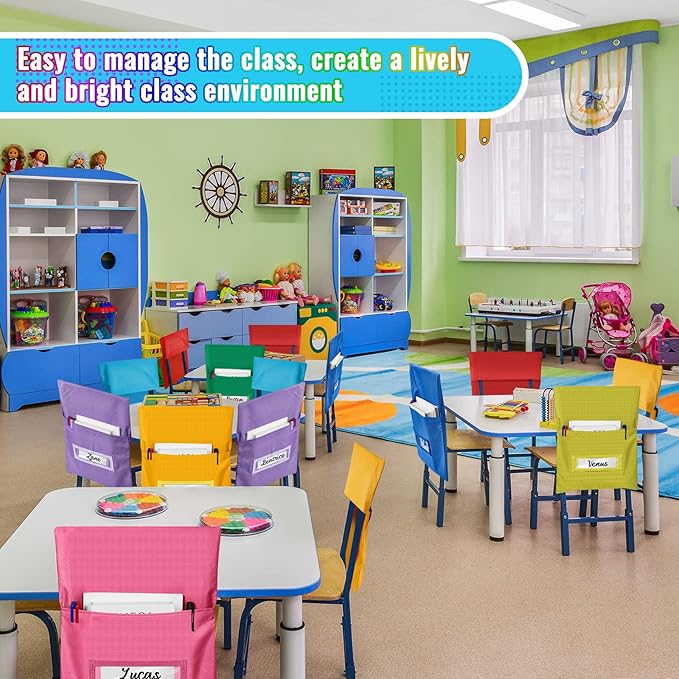Chair Pockets for Classroom Chairback Pocket Chart 14 x 18 Inch Desk Organizer Pocket Chair Bag for Seat School Classroom (Classic,Bright,24 Pcs)