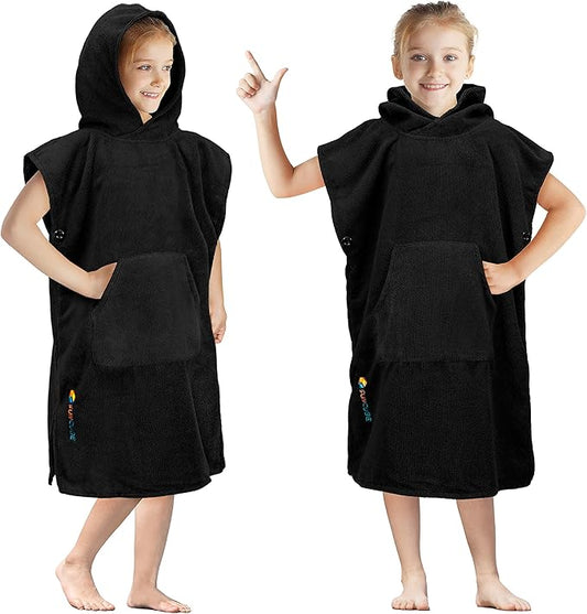SUN CUBE Kids Changing Robe Surf Poncho, Kids Beach Towels for Teens, Microfiber Hooded Wearable Swim Towel Boys Girls Teenagers