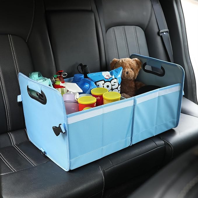 Car Trunk Organizer With Soft Cover and Storage Bin Essentials Collapsible Organization Accessories for SUV/Sedan Blue