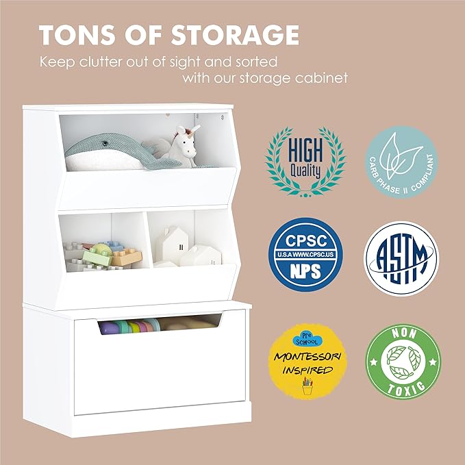 UTEX Kids Toy Storage Organizer, Bookshelf for Kids and Bookcase with Drawer, Children Open Storage Cubby for Bedroom Playroom Nursery White