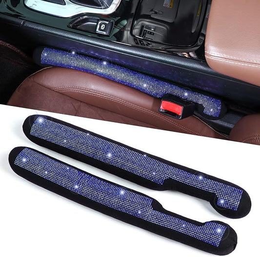 ToBeQueen Blue Car Seat Gap Filler 2 Pack, Universal Fit for Car SUV Truck, Handmade Crystal Diamond Rhinestone Royal Blue Bling Car Accessories for Women(Blue)