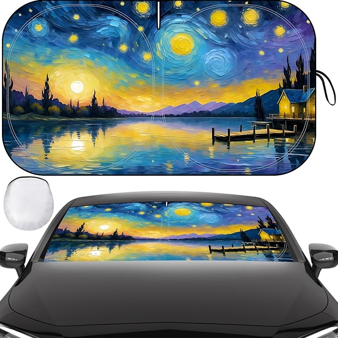 Windshield Sun Shade, Car Sun Shade Windshield, Reflector Sunshade Offers Ultimate Protection for Car Interior, Reflective Polyester Blocks Heat for Cars,Trucks,SUVs (57 x 32 in)