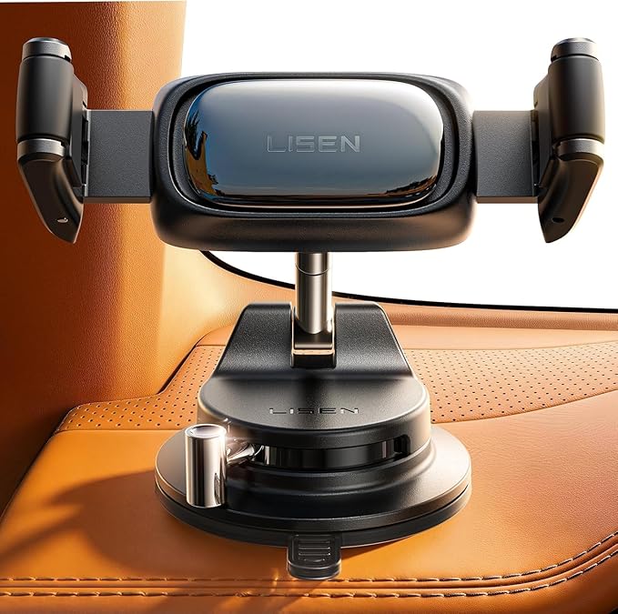 LISEN Suction Phone Mount, [Industry First] Auto-Adjusting Phone Holder Suction, Easy One Touch Suction Cup Phone Mount Cell Phone Mount Car Dash for iPhone 17 Pro Max 16 15 14 Galaxy S26 25 All Cases