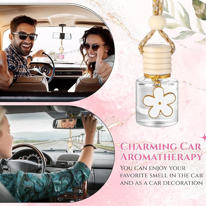 Siifert 2 Sets Hanging Car Air Freshener and Essential Oil Diffuser, Car Air Freshener Daisy Essential Oil Diffuser Long Lasting Automobile Aromatherapy(White,Juicy Peach)