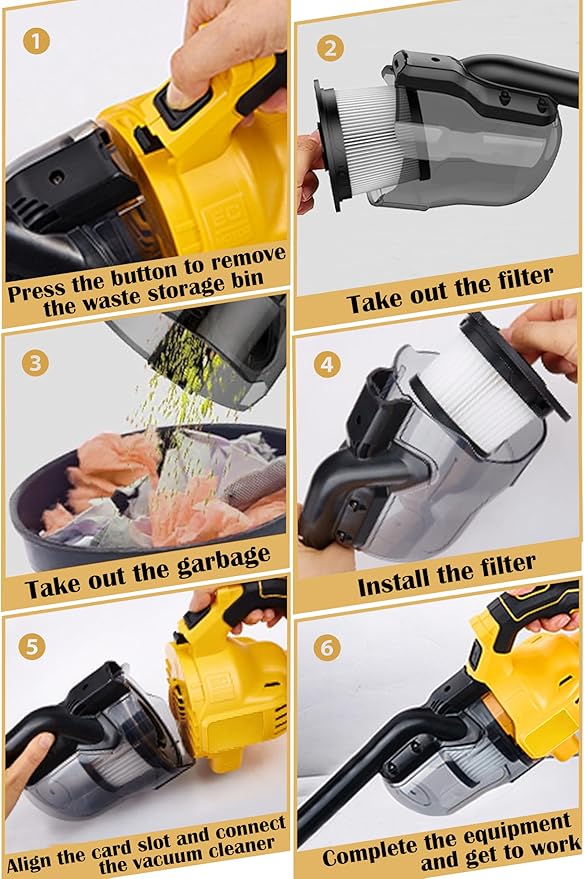 Cordless Vacuum Cleaner for Dewalt 20V Battery, 5 in 1 Handheld Electric Vacuum with Washable HEPA Filter，50CFM 100AW Cordless Vacuum for Floor, Carpet, Car(Battery Not Included)