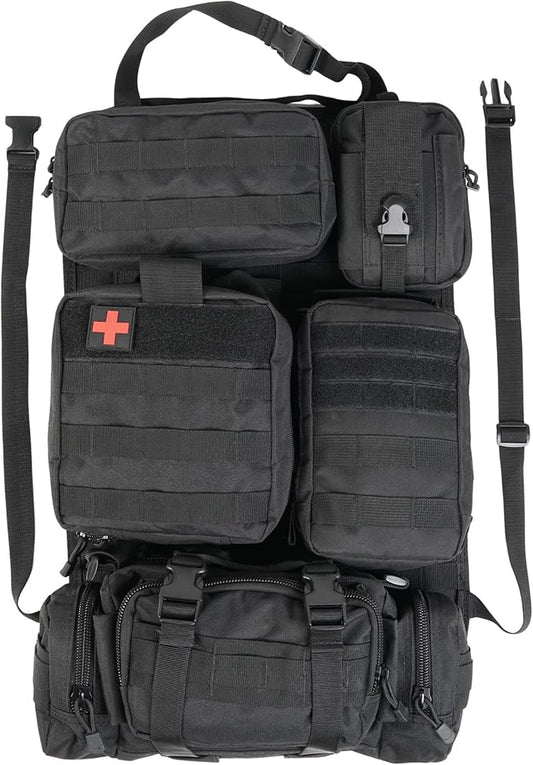 STUFFSTASH Tactical Seat Back Organizer Vehicle Molle Panel Organizer Storage Bags with 5 Detachable Molle Pouches, Extra Long Straps, Universal Car Seat Organizers for Accessories, Fits All Vehicles