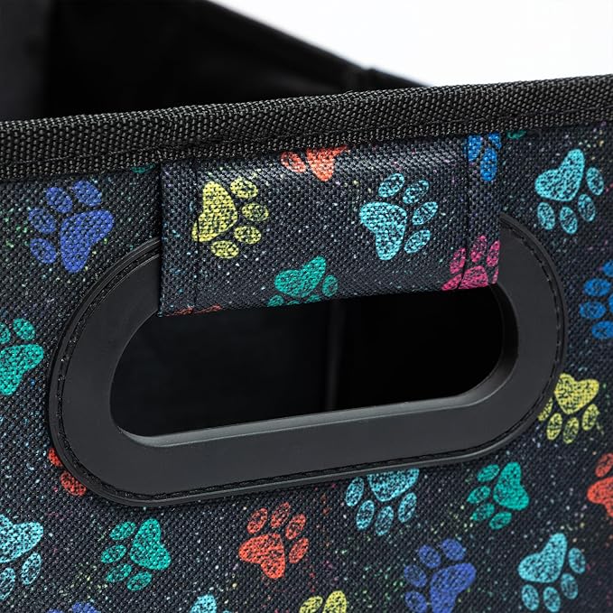 Paws Car Trunk Organizer Foldable Storage Bin with Handles Non Slip Base Pet Gear Travel Tote for SUV Truck (Confetti Paws)