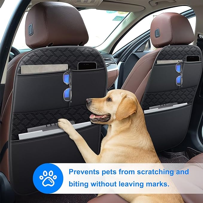 Back Seat Protector 2 Pack Fit for Toyota RAV4 Car Kick Mats for Kids Upgraded Version with Storage Organizer Waterproof Dirt Proof Faux Leather Auto Accessories (Black)