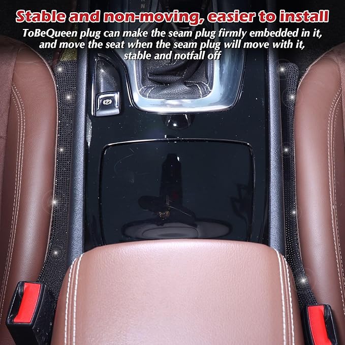 Briwill Black Seat Gap Filler Set of 2, Handmade Glitter Crystal Diamond Black Rhinestone Car Gap Filler，Black Car Accessories for Women(Black)