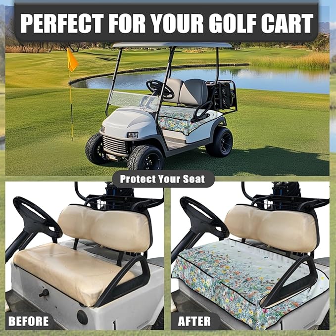 Universal Golf Cart Seat Cover with 4 Pockets Soft Golf Cart Seat Towel Blanket Fits 2-Seat Golf Carts