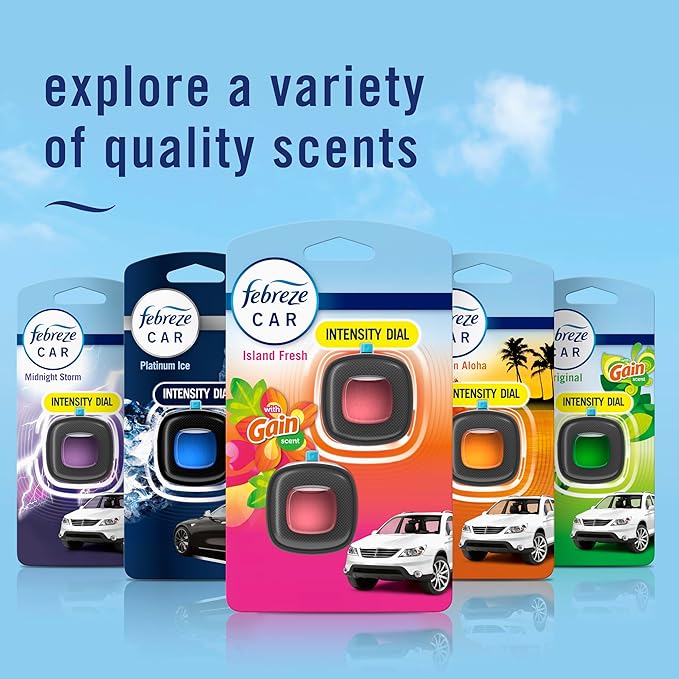 Febreze Car Odor-Fighting Air Freshener Vent Clip with Gain Scent, Island Fresh, 1 count
