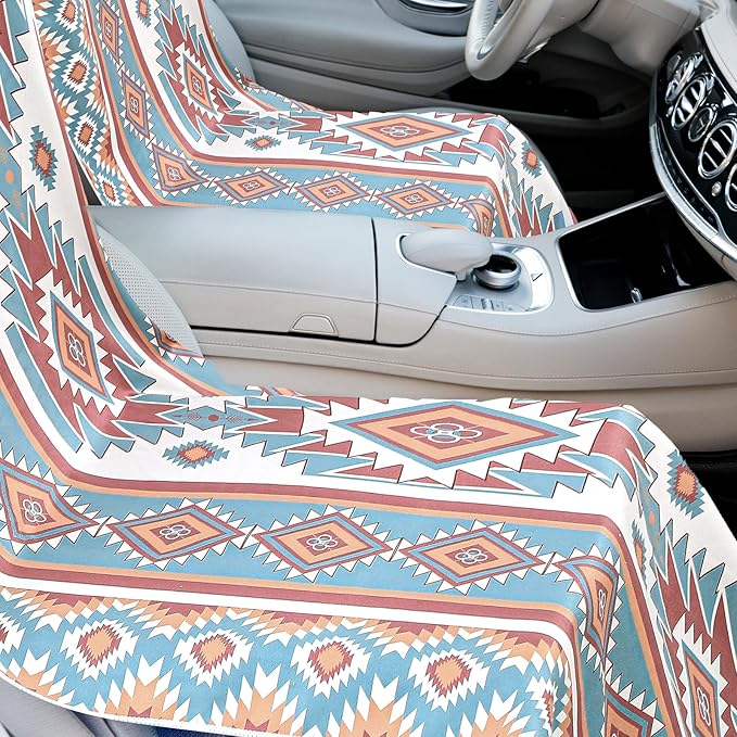 Hahafelt 2 Pack Car Seat Towel Covers with Storage Bag 63 x 32 Inch Athletic Running Towel Seat Sweat Washable Non Slip Cover Gift for Car Outdoor Sport Activities (Tuscon Aztec)
