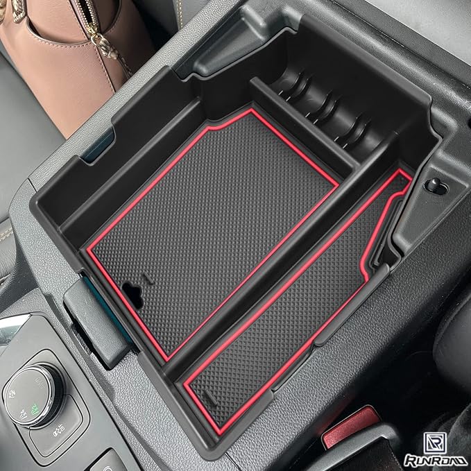 RUNROAD Center Console Organizer Tray Compatible with Chevy Traverse 2018-2021 2022 2023 Accessories, Insert Secondary Storage Box ABS Material Armrest Tray Red