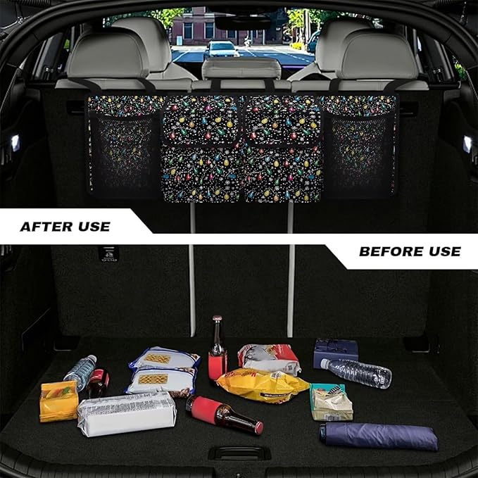 Car Trunk Organizer Hanging Christmas Light Strips Car Back Seat Storage Bag Collapsible Auto Cargo Bag Auto interior Accessories for Most Sedans SUV Jeep Trucks MPV