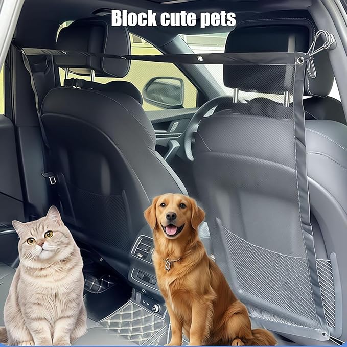 Dog Net for Car - Backseat Barrier Luggage Guard | Black Between Seat Safety Barrier for Vehicle | Heavy-Duty Foldable Isolation Net, Non-Slip Car Accessories for Safe Driving Pet Transportation