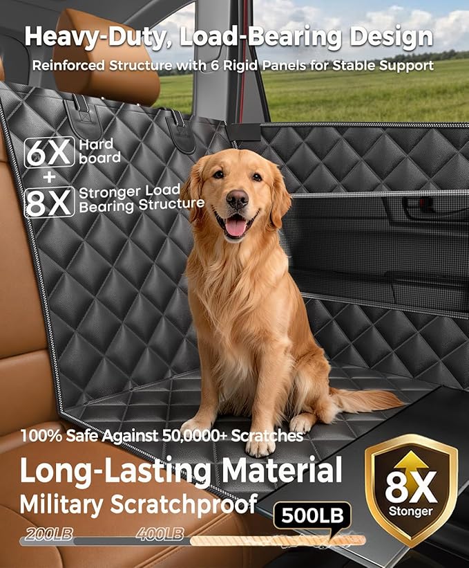 Doglike UNBREAK Dog Car Seat Cover for Back Seat [NO.1 Military-Grade Reinforced Protection], 500LB Ultra-Support Carseat Hard Bottom, Waterproof Pet Carseat Dog Hammock for Cars/SUV/Truck XL Size