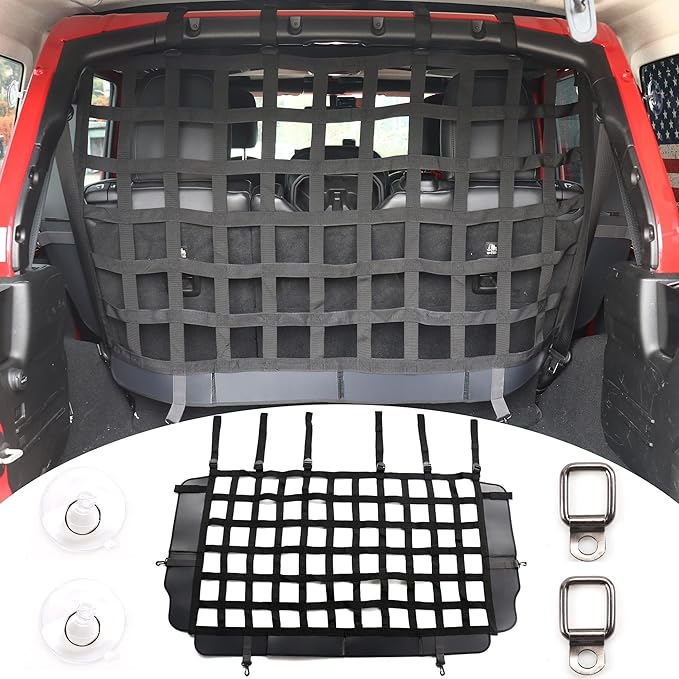 Pet Net Safety Dog Barrier for 2007-2026 Jeep Wrangler JK JL 4 Door Accessories, Behind Rear Seat Pet Dog Covers Trunk Cargo Isolation Liner Net for Jeep Wrangler
