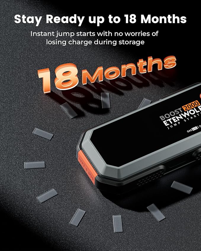Car Battery Jump Starter Portable, 2000A Peak Jump Box- 12V Car Jump Starter for up to 8.0L Gas and 6.5L Diesel Engines, USB-C Portable Battery Jumper with Jumper Cable, Power Bank, LED Light