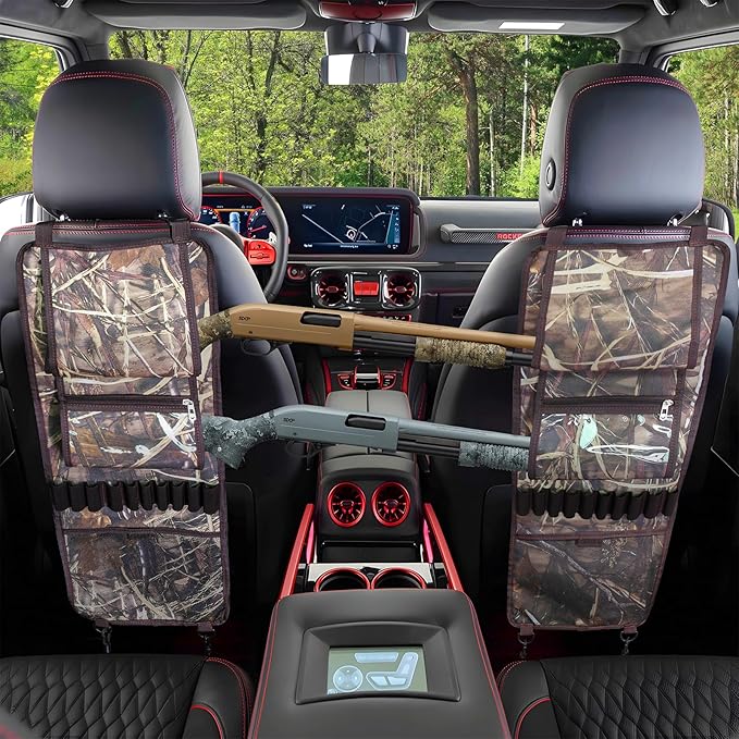 2 Pack Tactical Seat Back Gun Racks, Truck Gun Rack for Hunting Gear, Camo Gun Holder for Car with Molle Panel, Automotive Gun Racks for Hunting Rifles/Shotguns, Hunting Gift for Men