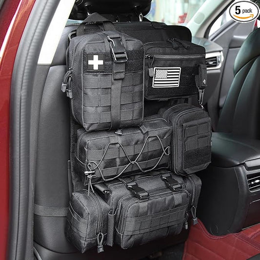 Tactical Car Seat Back Organizer, 2025 Upgrade Tactical Vehicle Panel Organizer with 5 Detachable Molle Pouch for Car Truck Ford Jeep Vehicle