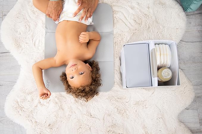 Ubbi Portable Diaper Changing Station Diaper Storage Caddy Organizer with Folding Changing Mat, Stores Baby Diapers, Wipes and Baby Accessories, Gray