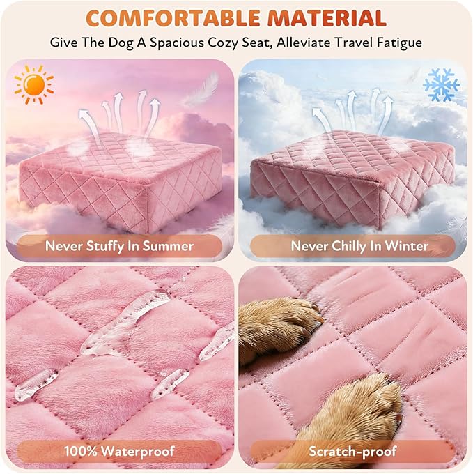 Dog Car Seat for Small Medium Dogs, Dog Booster Seat with Thick Comfort Foam for Pets Up to 35 lbs, Washable & Detachable Pet Car Seat with Storage Pockets - Pink