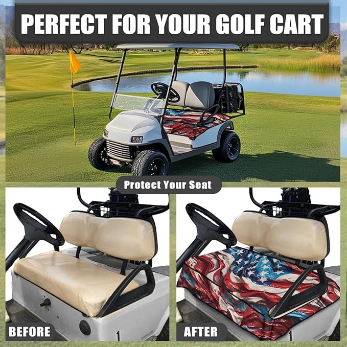 Universal Golf Cart Seat Cover with 4 Pockets Soft Golf Cart Seat Towel Blanket Fits 2-Seat Golf Carts