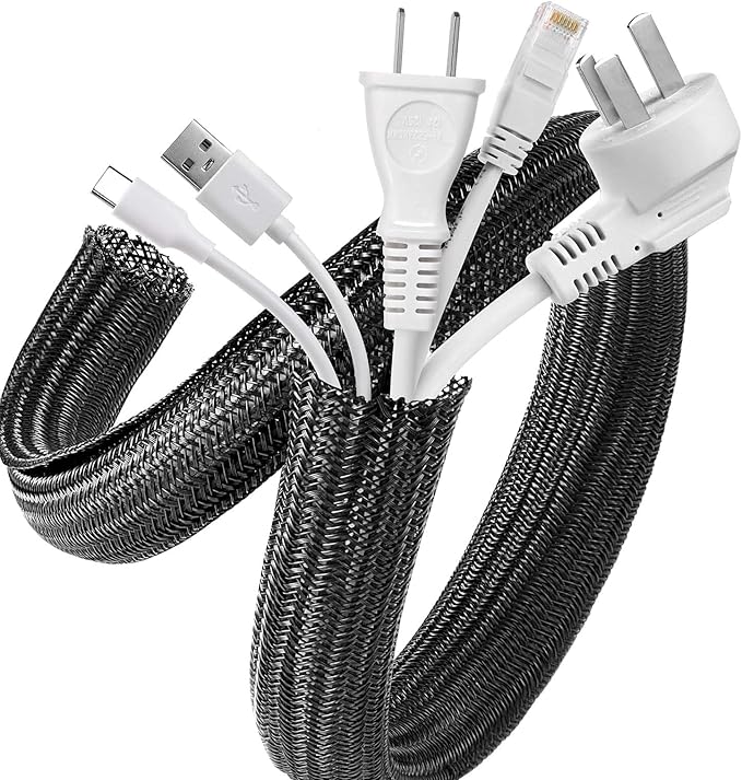 AGPTEK Cable Sleeve, 10ft - 1 inch Cable Management Desk Cord Cover Organizer Wire Hider for Home Office Computer TV Wire Loom Tubing Pet Proof Cord Protector from Cat Dog Chewing, Black