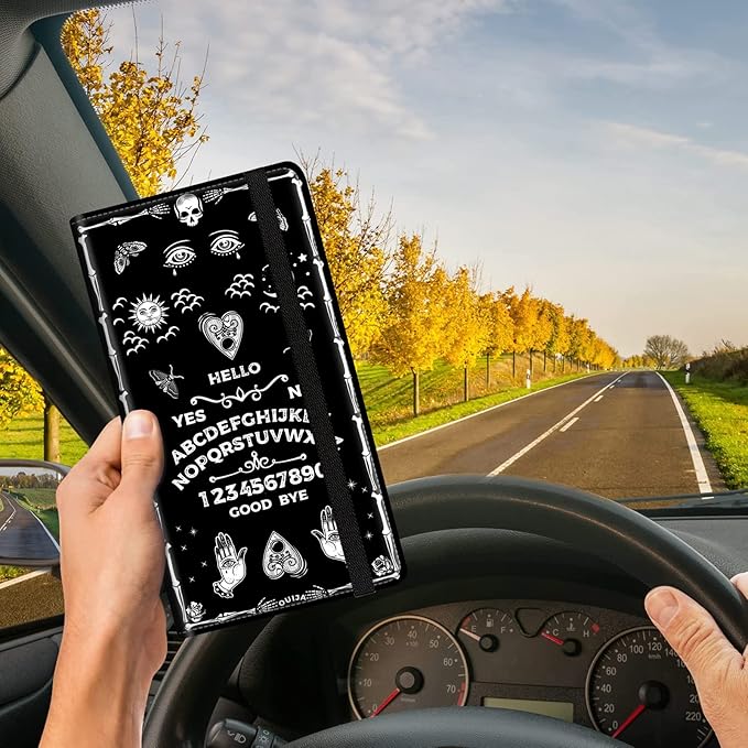 Car Registration and Insurance Card Holder, Premium Leather Vehicle Wallet Cover for Glove Box Car Organizer Drivers License/Cards/ID - Essentials Document Holder, Spirit Ouija Board