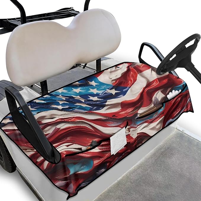 Universal Golf Cart Seat Cover with 4 Pockets Soft Golf Cart Seat Towel Blanket Fits 2-Seat Golf Carts