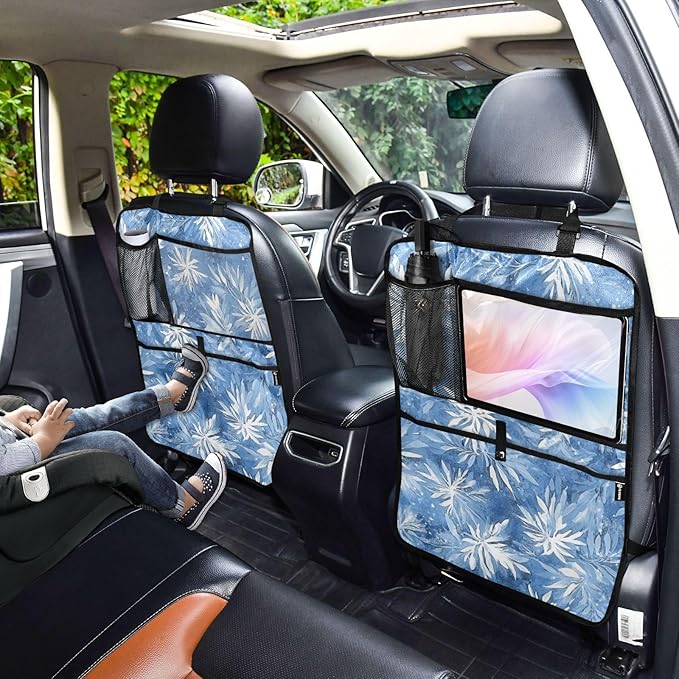 Blue Snowflake 2 Pack Backseat Car Organizer with Storage Pockets Seat Back Organizers for Kids Kick Mats Backseat Protector Automotive