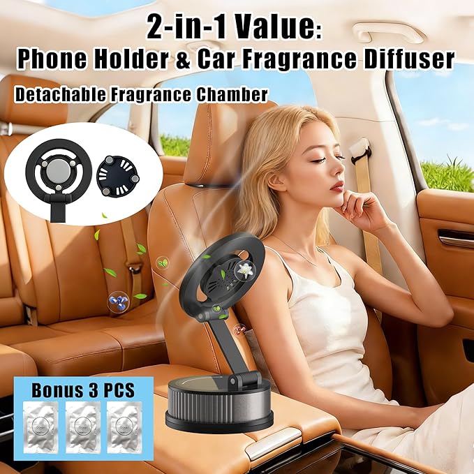 2-in-1 Magnetic Car Phone Holder with Fragrance Diffuser [95LBS Strongest Suction] 360° Rotatable Universal Mobile Mount for MagSafe iPhone 17/16/15/14/13/12 & More