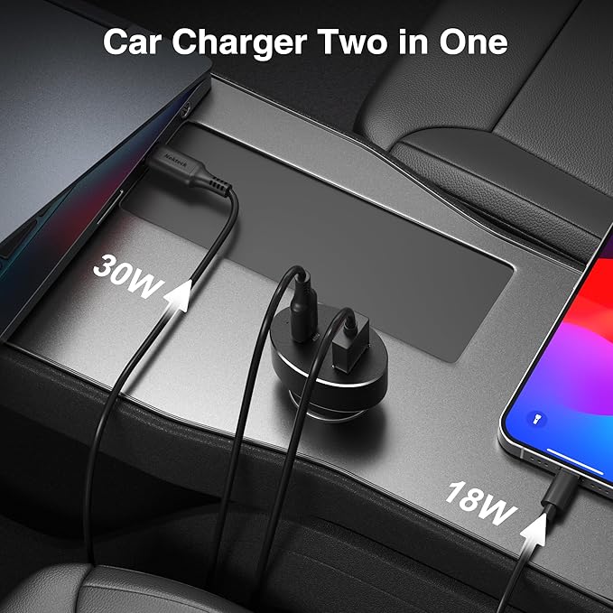 Nekteck USB-C Car Charger, 45W 2-Port USB-C Fast Charger [USB-IF Certified], PD 3.0 & QC 3.0 Output, Compatible with iPhone 17/16 Series, Galaxy S Series, MacBook Pro, and More (3.3ft Cable Included)