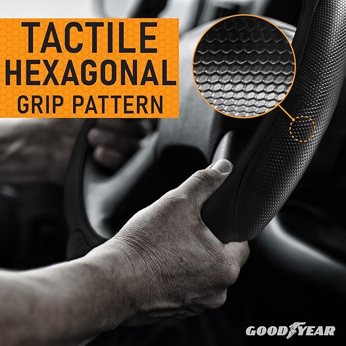 Goodyear Bus and Truck Steering Wheel Cover (18 INCHES) – Semi Truck, Vegan Leather Grip, Non-Slip, Comfortable, Heavy-Duty Protection Steering Wheel Cover