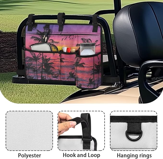 Golf Cart Storage Bag Non-Slip Golf Cart Rear Seat Organizer with 4 Pocket for Ezgo Yamaha Club Car and Other 2-Seat Golfs Carts
