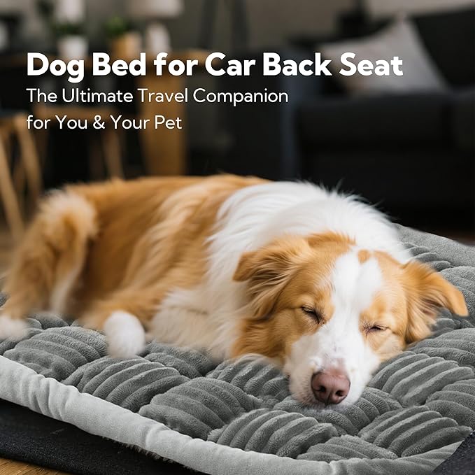 Soulbond Dog Bed for Car Back Seat Soft Plush Backseat Pet Bed Mat Non-Slip Travel Pet Mat, Fuzzy Plaid Dog Seat Cover, Fit for Backseat Extenders and Trucks SUVs (Light Gray, 54" x 24.8")