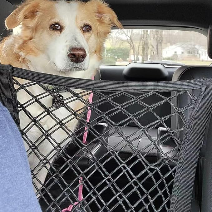 Dog Car Net Barrier Pet Barrier with Auto Safety Mesh Organizer Stretchable Storage Bag Universal for Cars, SUVs -Easy Install (M-for Car)