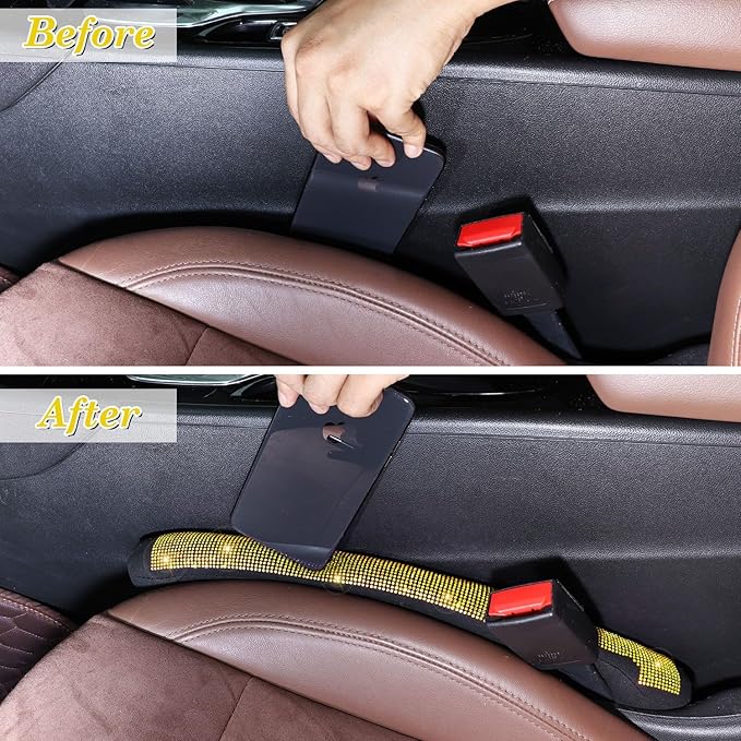 ToBeQueen Yellow Car Gap Filler 2 Pack, Seat Gap Plug Universal Fit for Car SUV Truck, Handmade Crystal Diamond Rhinestone Yellow Bling Car Accessories for Women(Yellow)