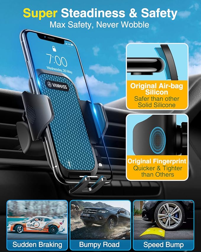 VANMASS [Pro Version] Universal Car Phone Mount [2026 Super Suction Cup] Phone Holder for Car, Cell Phone Car Mount for Windshield Dash Vent Truck Stand for iPhone 17 Pro Max 16 15 14 Samsung Android