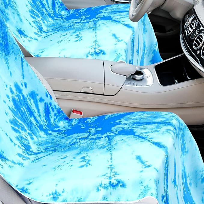 Hahafelt 2 Pack Car Seat Towel Covers with Storage Bag 63 x 32 Inch Athletic Running Towel Seat Sweat Washable Non Slip Cover Gift for Car Outdoor Sport Activities (Blue Tie Dye)