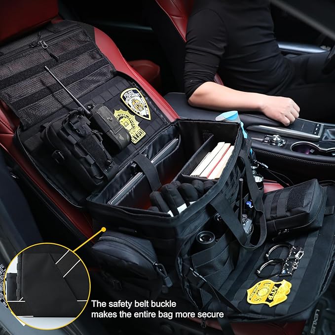 Car Front Seat Organizer | Patrol Bag | large police duty bag | 35L size 15" laptop compatible | Military Duffle for patrol, Gym, Camping, Hunting, Range | DIY space
